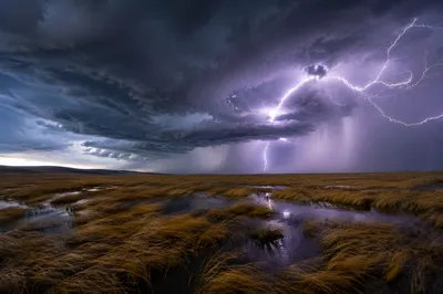 Lightning Over Windswept Open Plain