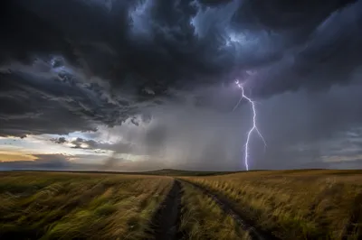 Lightning Over Prairie at Dusk