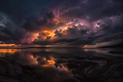 Dramatic Lightning Storm Over Coastal Inlet