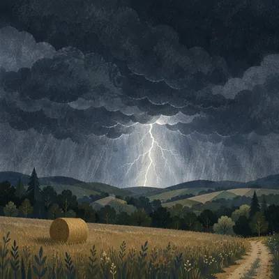 Lightning Storm Over Quiet Rural Field