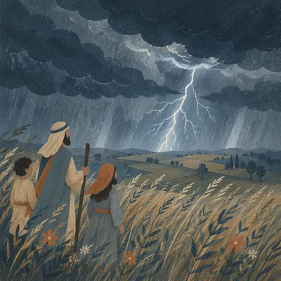 Lightning Over Windy Field at Dusk
