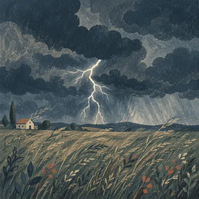 Lightning Storm Over Rural Summer Field