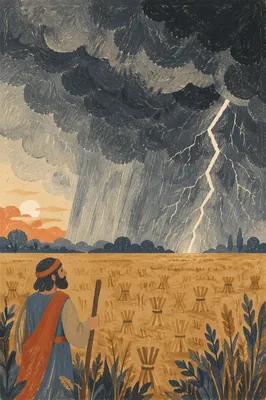Lightning Storm Over Harvested Grain Field