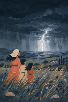 Lightning Storm Over Windy Open Field