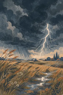 Lightning Storm Over Wild Meadow Sky