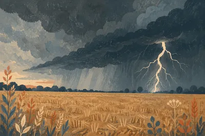 Lightning Storm Over Harvested Summer Field