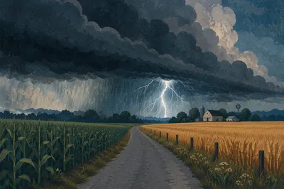 Dramatic Lightning Storm Over Rural Field