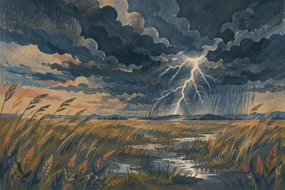 Lightning Storm Over Wild Meadow