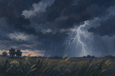Lightning Storm Over Rural Summer Field