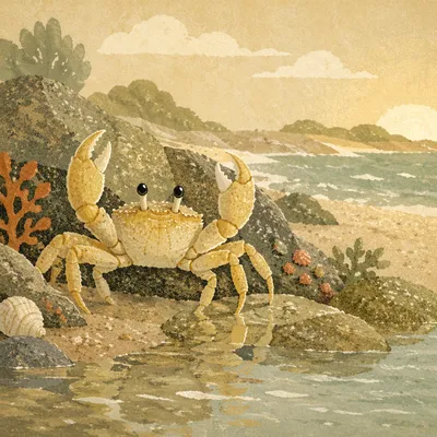 Pale Shore Crab in Morning Tide Pool