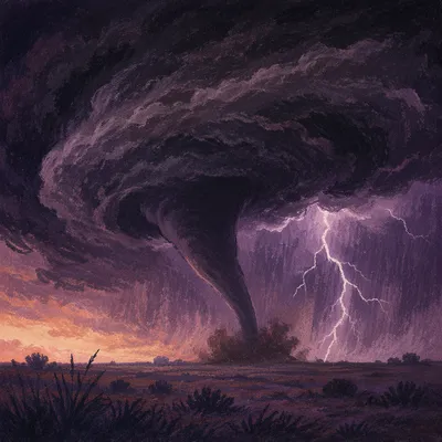 Dramatic Tornado Beneath a Violent Storm Sky