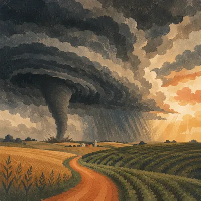 Dramatic Tornado Over Rural Farmland