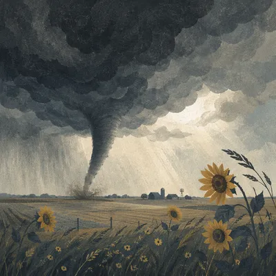 Dramatic Tornado Over Rural Farmland