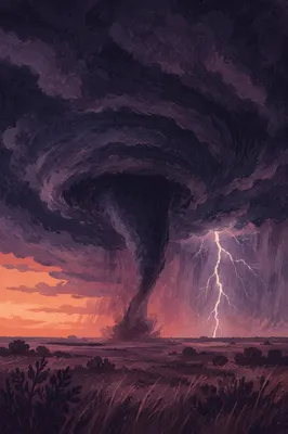 Dramatic Tornado Under Thunderous Dusk Sky