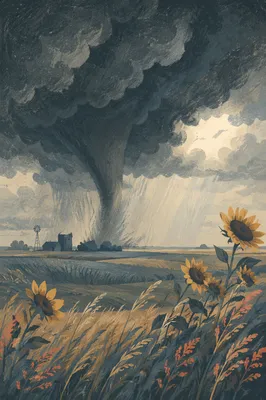 Dramatic Tornado Over Rural Farmland