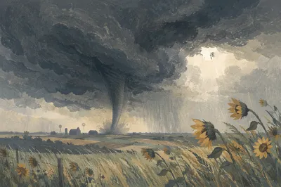 Dramatic Tornado Over Rural Farmland