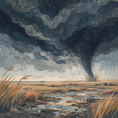 Tornado Funnel Over Stormy Plains