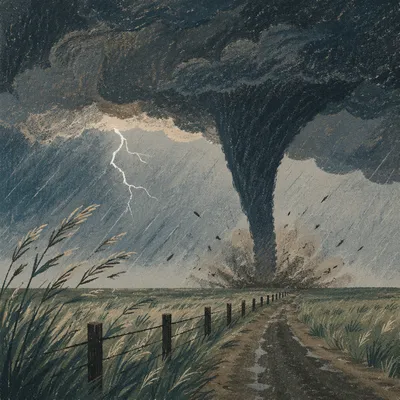 Powerful Tornado Over Empty Prairie Plains
