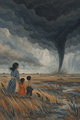 Tornado Funnel Over Stormy Plains
