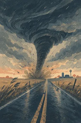 Massive Tornado Funnel Over Rural Plains