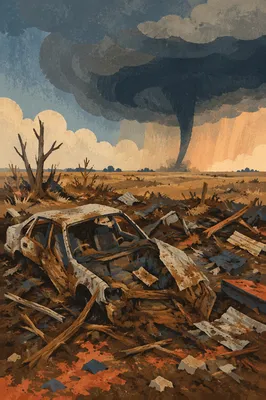 Tornado Aftermath on Open Rural Plains