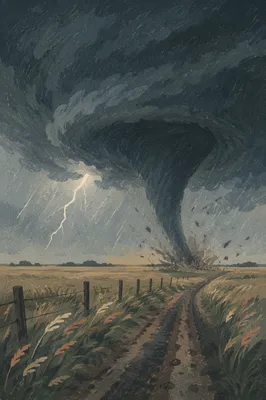 Tornado Funnel Over Empty Plains