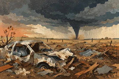 Tornado Aftermath on Rural Plains Horizon