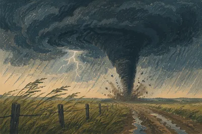 Powerful Tornado Over Empty Plains