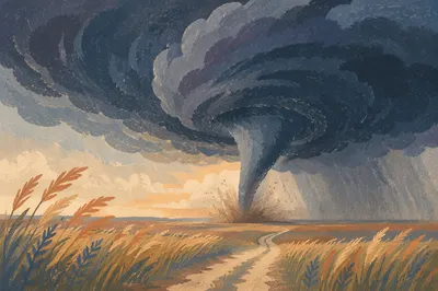 Tornado Funnel Cloud Over Open Plains