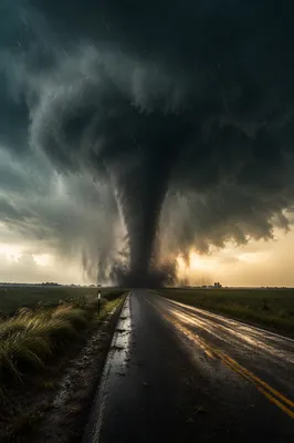 Massive Tornado Funnel Over Rural Plains