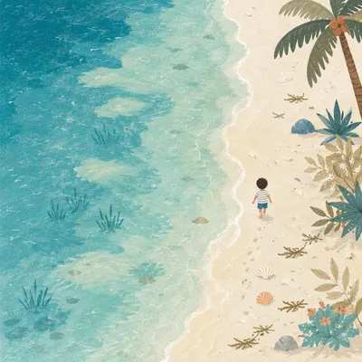 Aerial Turquoise Lagoon and White Sand Beach