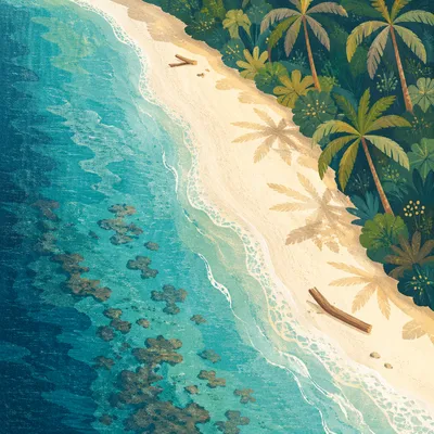 Secluded Tropical Beach Aerial at Sunrise