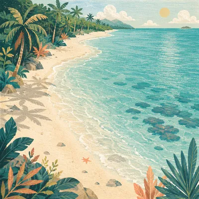 Secluded Tropical Beach Aerial Morning View