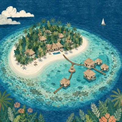 Aerial Tropical Lagoon with White Sand