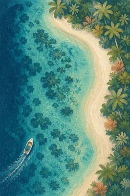 Aerial Turquoise Lagoon and White Sand Beach