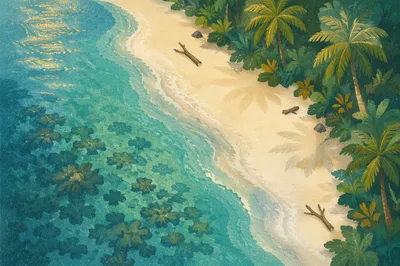 Secluded Tropical Beach Aerial Morning View