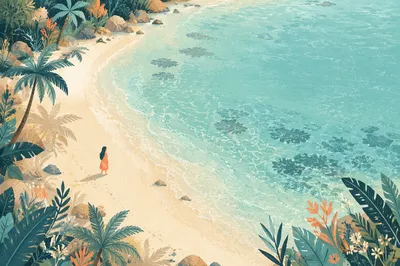 Secluded Tropical Beach Aerial Morning View