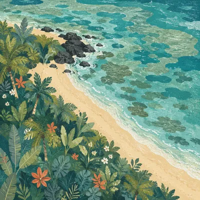Tropical Island Aerial with Turquoise Shoreline