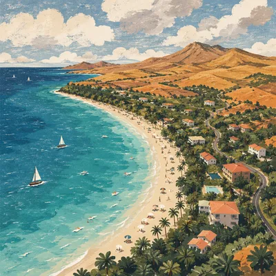 Tropical Island Aerial Coastline with Turquoise Water