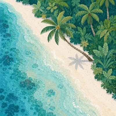 Tropical Island Shoreline with Turquoise Waters