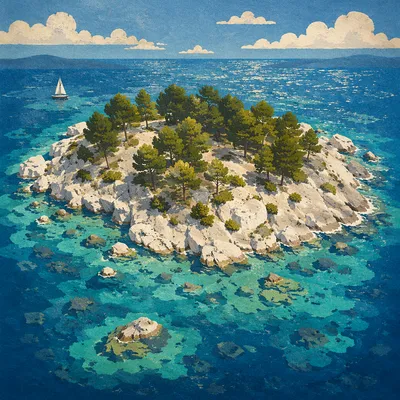 Aerial Tropical Islet in Turquoise Waters