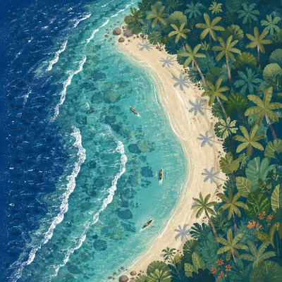 Turquoise Tropical Island Aerial Shoreline