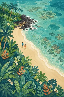 Tropical Island Shoreline with Turquoise Water