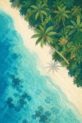 Tropical Island Shoreline with Turquoise Waters
