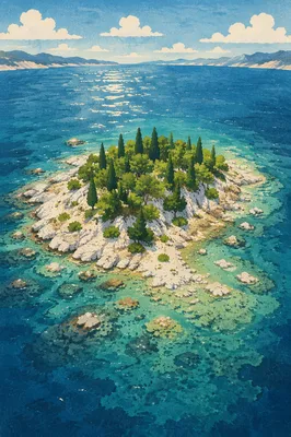 Aerial Tropical Islet in Turquoise Sea