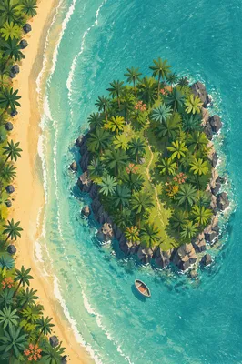 Tropical Island Aerial View in Turquoise Water