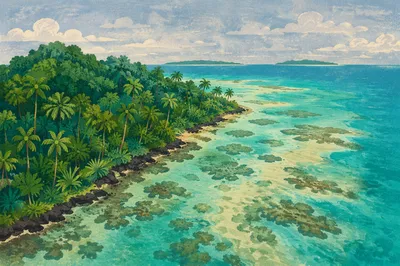 Tropical Island Aerial View with Turquoise Lagoon