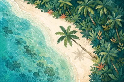 Tropical Island Shoreline with Turquoise Waters