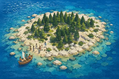 Aerial Tropical Islet in Turquoise Sea