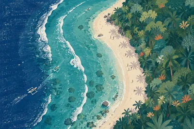 Turquoise Tropical Island Aerial Shoreline